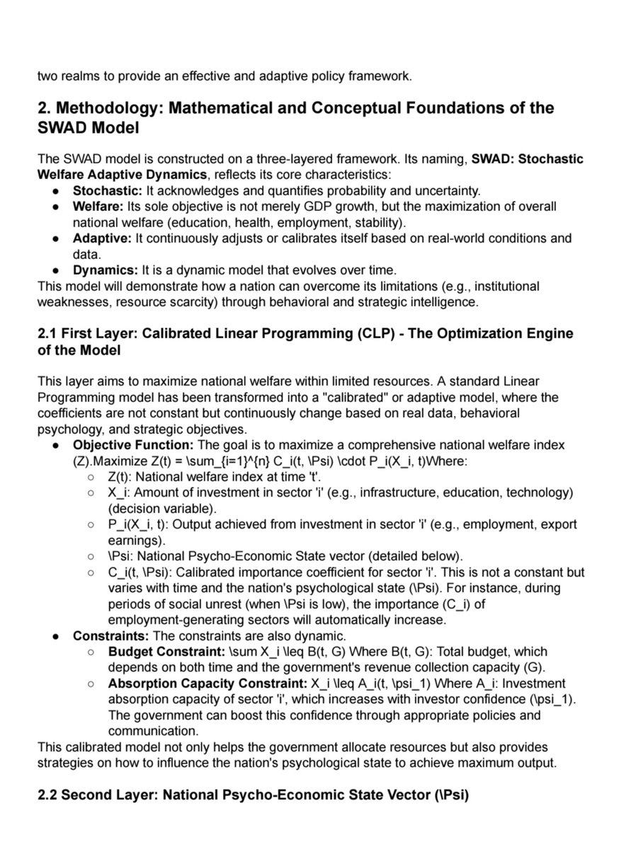 shead_khan's tweet photo. Introducing the SWAD Model! 🚀 This new framework combines behavioral economics &amp; stochastic dynamics to create an "economic operating system" for nations. Moving beyond traditional GDP focus to holistic national welfare. #SWADModel #EconPolicy #Innovation
To be Continued..... https://t.co/Na84HLlyjC