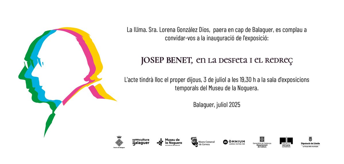 Demà dia 3 de juliol s’inaugura al Museu de la Noguera, a Balaguer, una nova itinerància de la mostra “Josep Benet, en la desfeta i el redreç”.
Una exposició que ens presenta una de les figures clau de la segona meitat del s. XX a Catalunya.
Fins el 21 de setembre.