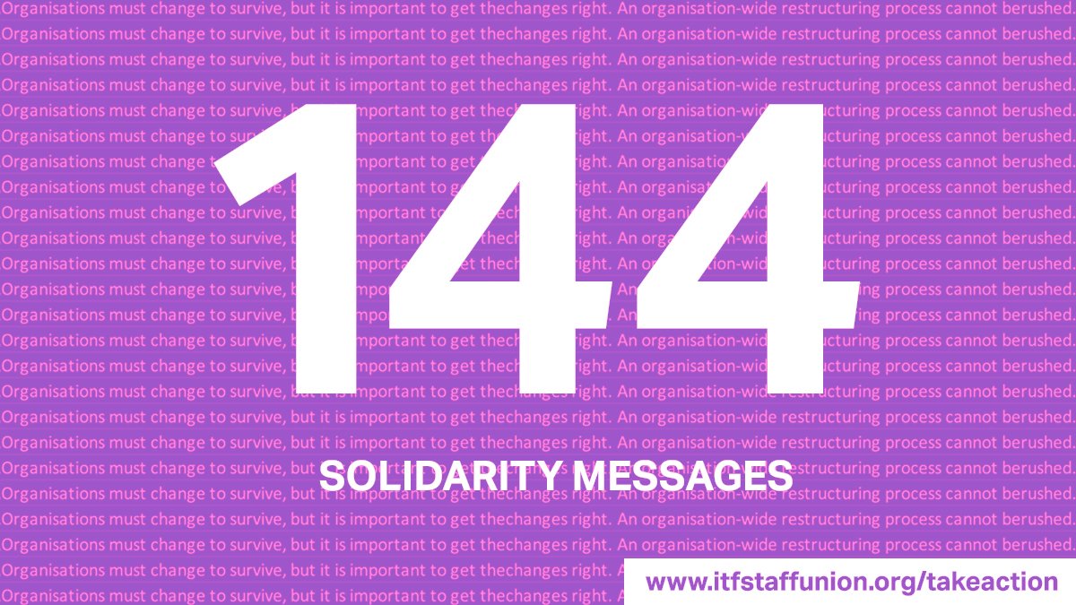 We've surpassed 144 signatures on our solidarity letter.

That's one for every member of our London staff team.

Can you help us get to 202? That's every staff including our regional offices, which are also undergoing stressful restructuring processes.

itfstaffunion.org/takeaction