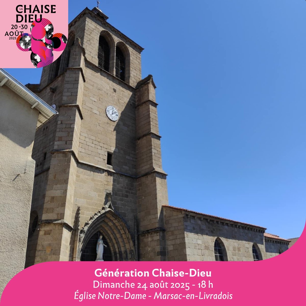 [Génération Chaise-Dieu 🎼] A retrouver le 24/08 à 18𝘩 ☀️à 𝙎𝙖𝙪𝙜𝙪𝙚𝙨 (église St-Médard) &amp; à 𝙈𝙖𝙧𝙨𝙖𝙘-𝙚𝙣-𝙇𝙞𝙫𝙧𝙖𝙙𝙤𝙞𝙨 (église Notre-Dame)  
👉Infos : bit.ly/4409F0E / bit.ly/4n0lSds
Soutenu par <a href="/EDF_AuRhAlpes/">EDF Auvergne-Rhône-Alpes</a> <a href="/FondationOrange/">FondationOrange</a> et <a href="/auvergnerhalpes/">Auvergne-Rhône-Alpes</a>