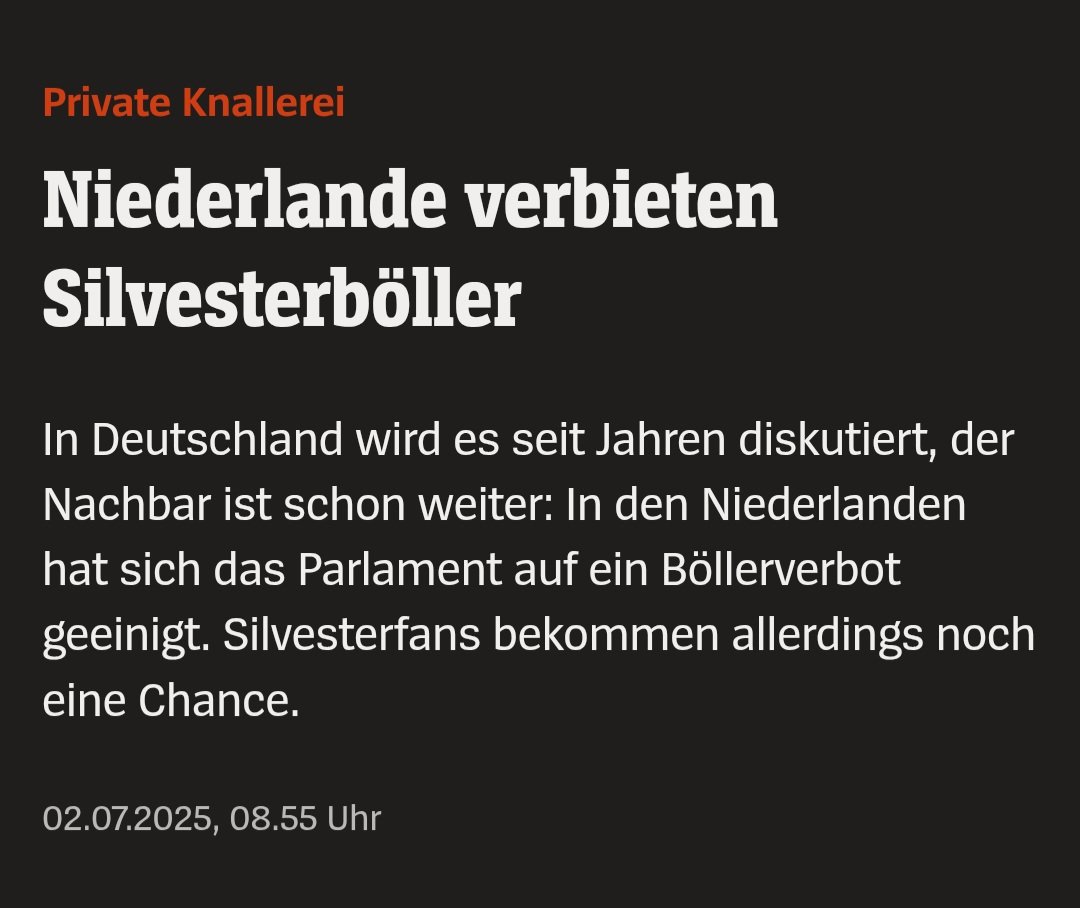 Dieses Silvester dürfen sie noch, dann ist Schluss. Ich finde das richtig gut. Deutschland sollte sich ein Beispiel nehmen.