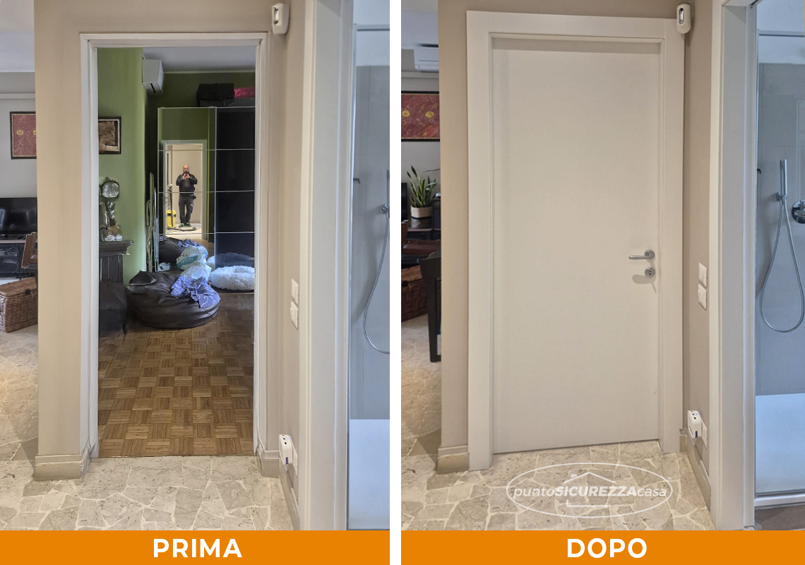 PuntoSicurezza's tweet image. #Porteinlaminato su misura per chi cerca il giusto equilibrio tra #funzionalità, #design e convenienza. Nella foto, l&apos;installazione di una porta a battente in laminato colore bianco con cerniera a scomparsa. 

puntosicurezzacasa.it/progetto/insta…