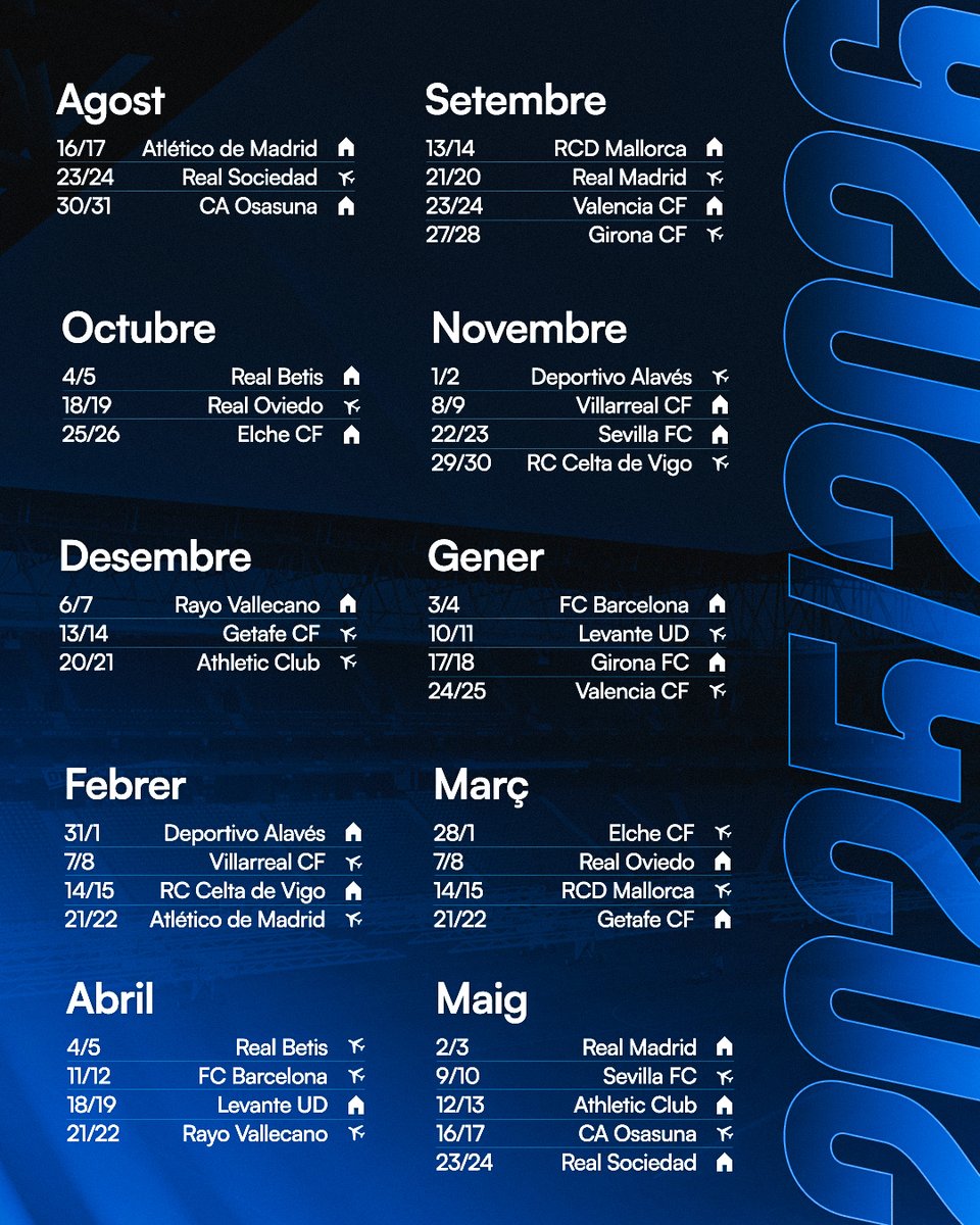 RCDEspanyol's tweet photo. 🗓️ Aquest és el calendari #RCDE complet de la temporada 2025/26! https://t.co/NgCsKwWxvO