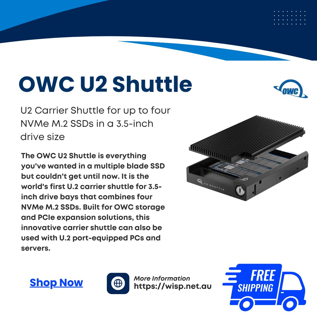 wispaustralia's tweet image. #OWCU2Shuttle 🆕
Meet the OWC U2 Shuttle – a swappable 3.5″ U.2 module that packs 4 NVMe M.2 SSDs for insane speed, capacity &amp;amp; flexibility

👉 Check it out: wisp.net.au/owc-owcu2shutt…

#TechGear #ContentCreation #NVMe #OWC #StorageSolutions