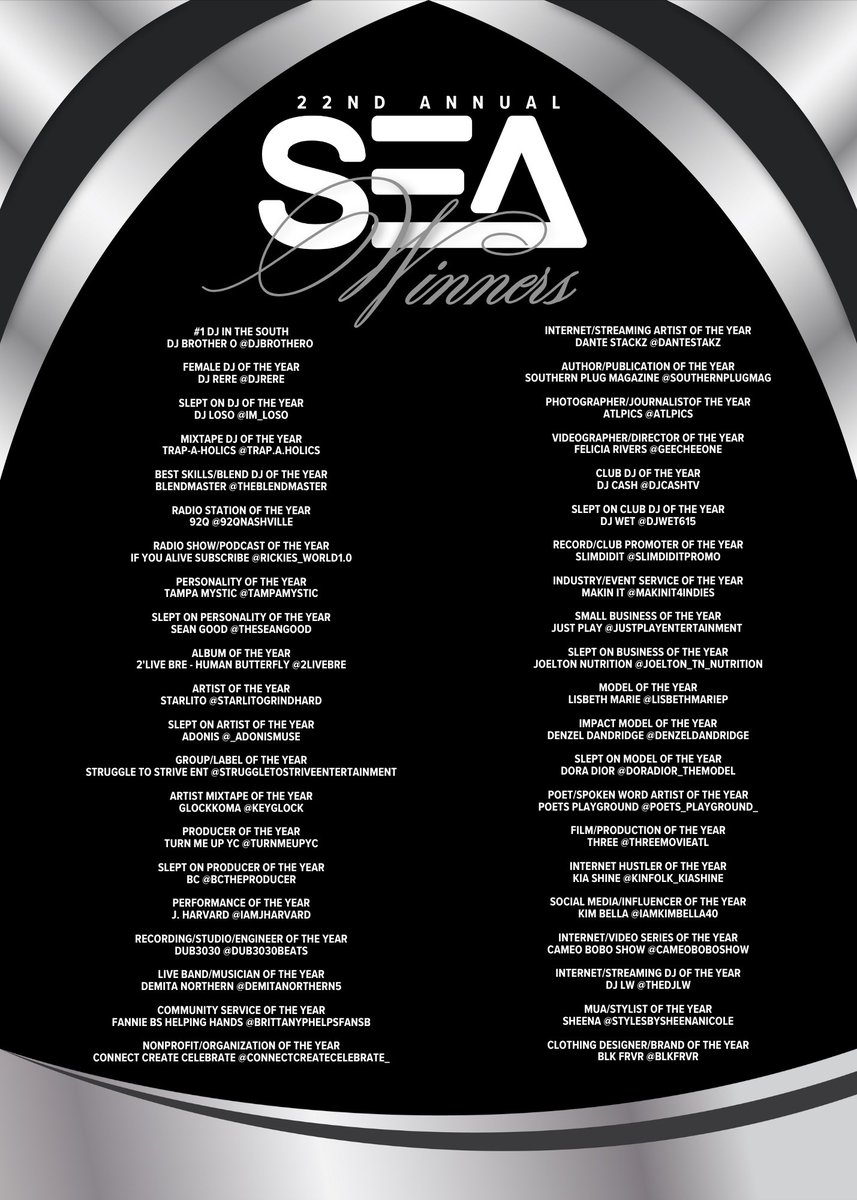 We’ve given out 800+ awards over the past two decades!

Congrats to the Winners from the 22nd Annual Southern Entertainment Awards held May 18th @ City Winery Atlanta @citywineryatl Atlanta, GA Hosted by @usofsolo 

It’s been a blessing to honor so many over the past two decades