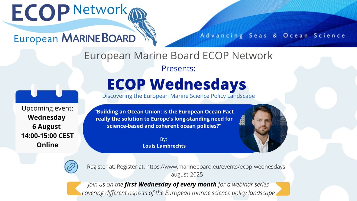 European Marine Board (@emarineboard) on Twitter photo Our August #ECOPWednesday webinar will discuss Building an Ocean Union: is the European #OceanPact really the solution to Europe's long-standing need for science-based & coherent ocean policies? with speaker Louis Lambrecht <a href="/OceanoAzulF/">Oceano Azul Foundation</a>! Join us on 6 Aug: marineboard.eu/events/ecop-we… Our August #ECOPWednesday webinar will discuss Building an Ocean Union: is the European #OceanPact really the solution to Europe's long-standing need for science-based & coherent ocean policies? with speaker Louis Lambrecht <a href="/OceanoAzulF/">Oceano Azul Foundation</a>! Join us on 6 Aug: marineboard.eu/events/ecop-we…
