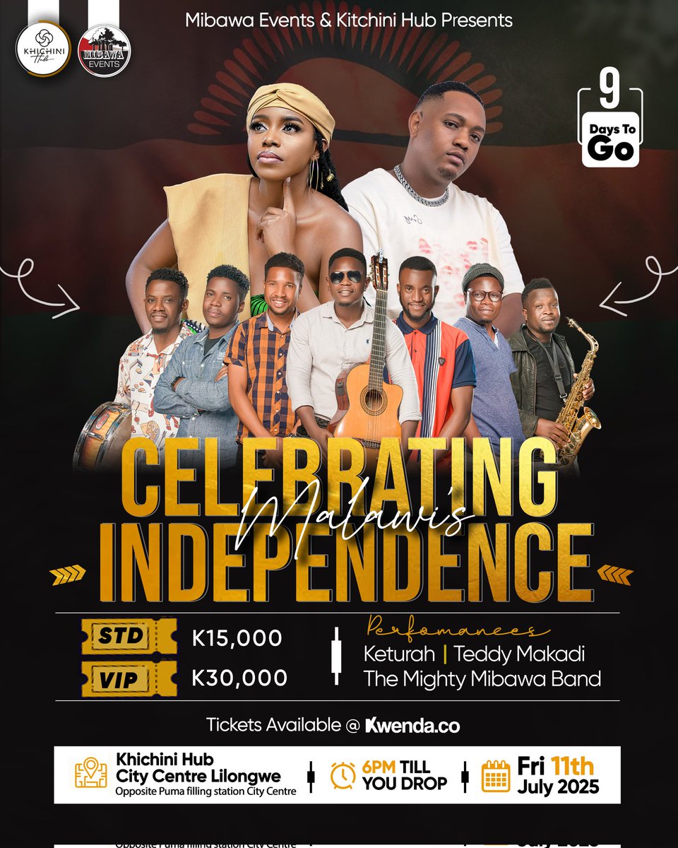 9 Days to go!!
Here is a link if you want to buy ticket for the Show on 11th July at Khichini Hub in Lilongwe
kwenda.co/events/ff29a46…