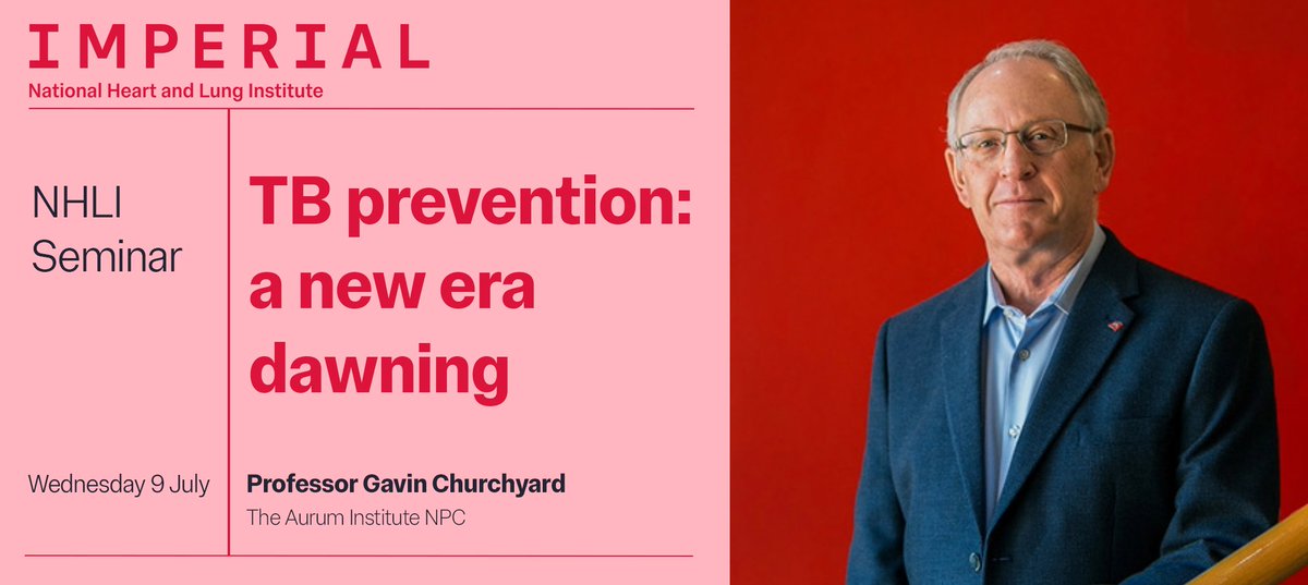 ImperialNHLI's tweet image. Join Prof Gavin Churchyard, founder and President Emeritus of @Auruminstitute NPC as he visits Imperial to give a fascinating seminar on “TB prevention: a new era dawning”.
🗓️ 9 July
🕜 15.00 - 16.00
📍 Royal Brompton Campus
Register your place here: imperial.ac.uk/events/195415/…