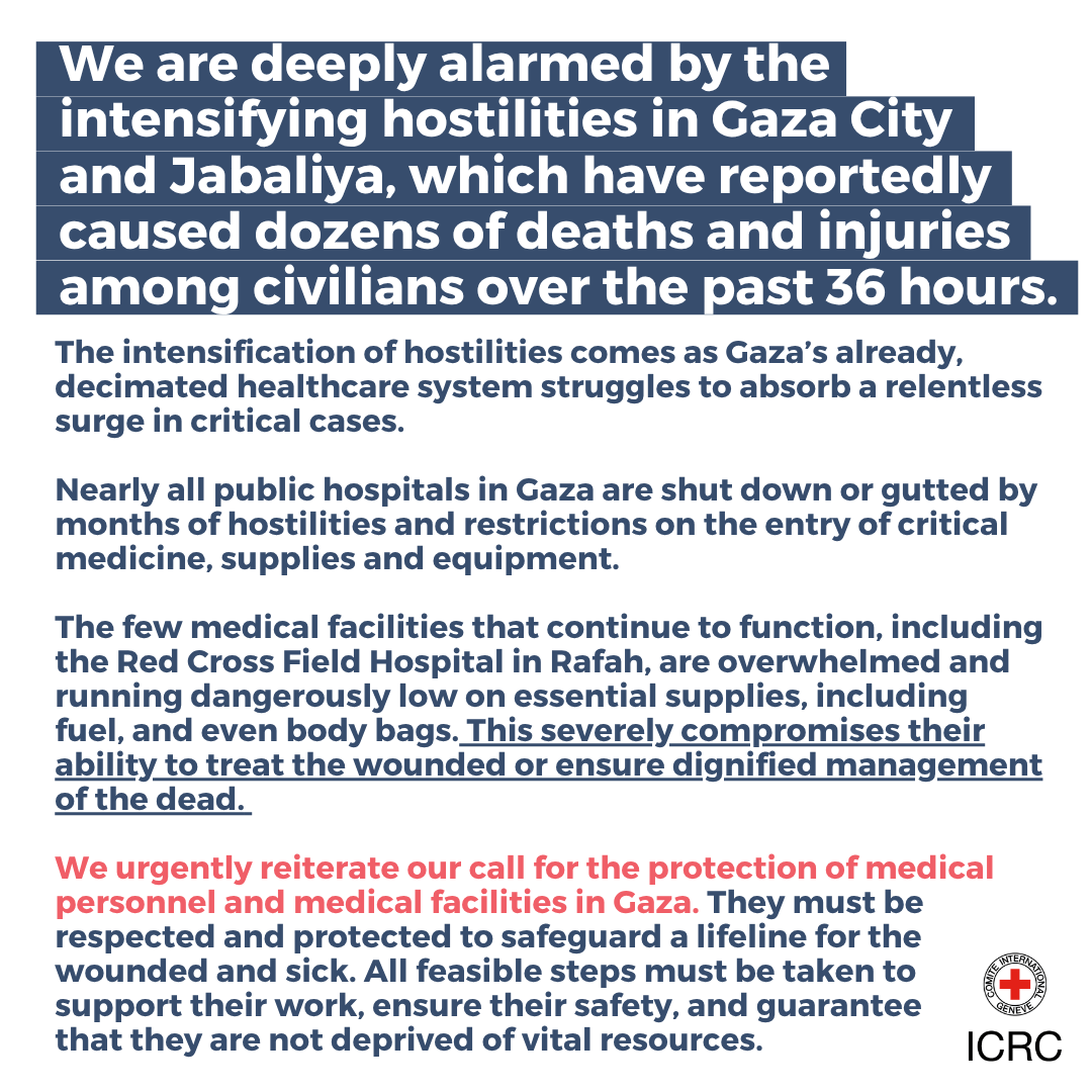 We are deeply alarmed by the intensifying hostilities in Gaza City and Jabaliya, which have reportedly caused dozens of deaths and injuries among civilians over the past 36 hours.

The intensification of hostilities comes as Gaza’s already-decimated healthcare system struggles to
