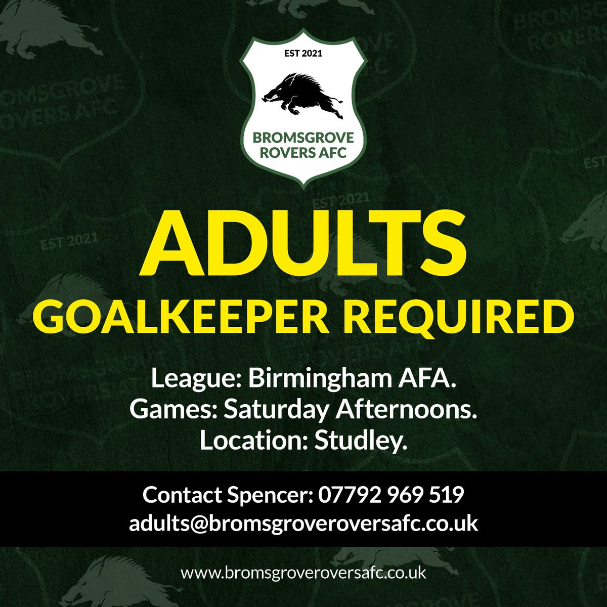 📢 We are on the look out for an Adults Goalkeeper to join our set up. 🧤 

If your interested get in touch using the contact number below.
💚🤍🐗