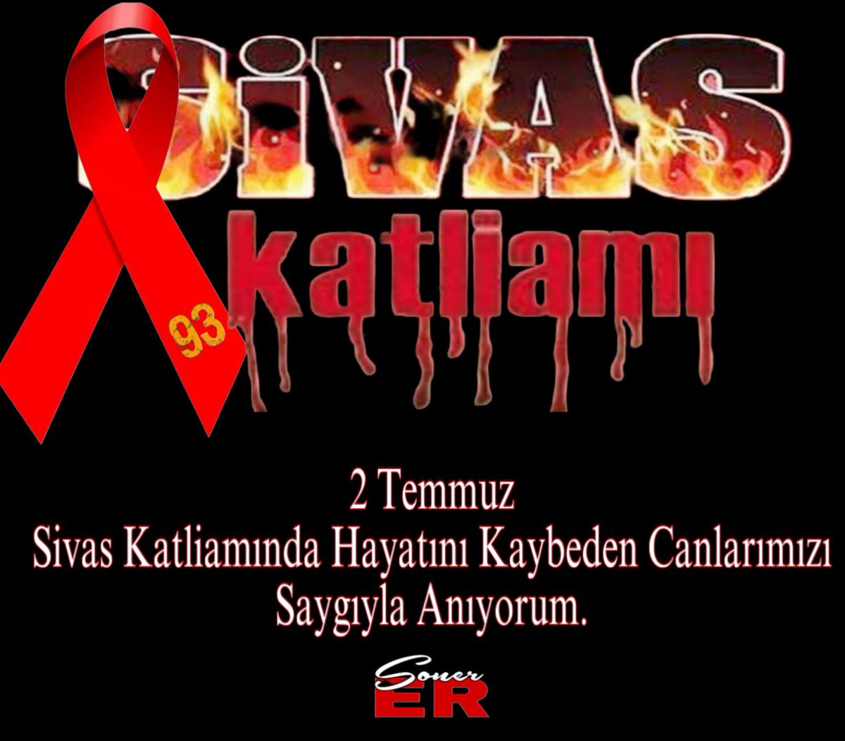 sonerer70's tweet photo. İnsanlık onuru; karanlığa karşı mücadele ile yaşar. 
Canlarımızı saygıyla, özlemle anıyorum. 
#sivaskatliamı
#madımak https://t.co/pCxtf6ZrN4