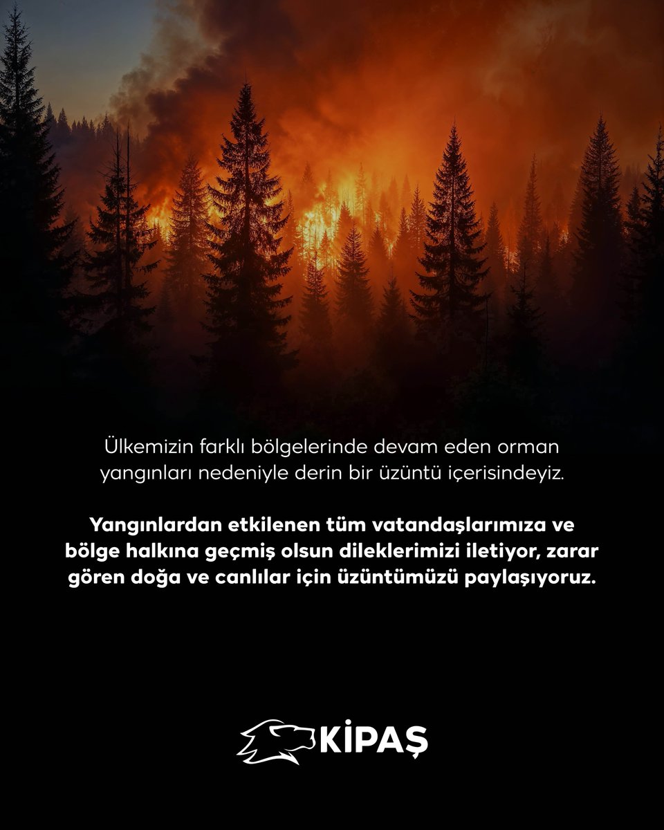 Ülkemizin farklı bölgelerinde devam eden orman yangınları nedeniyle derin bir üzüntü içerisindeyiz. 

Yangınlardan etkilenen tüm vatandaşlarımıza ve bölge halkına geçmiş olsun dileklerimizi iletiyor, zarar gören doğa ve canlılar için üzüntümüzü paylaşıyoruz.

#geçmişolsun