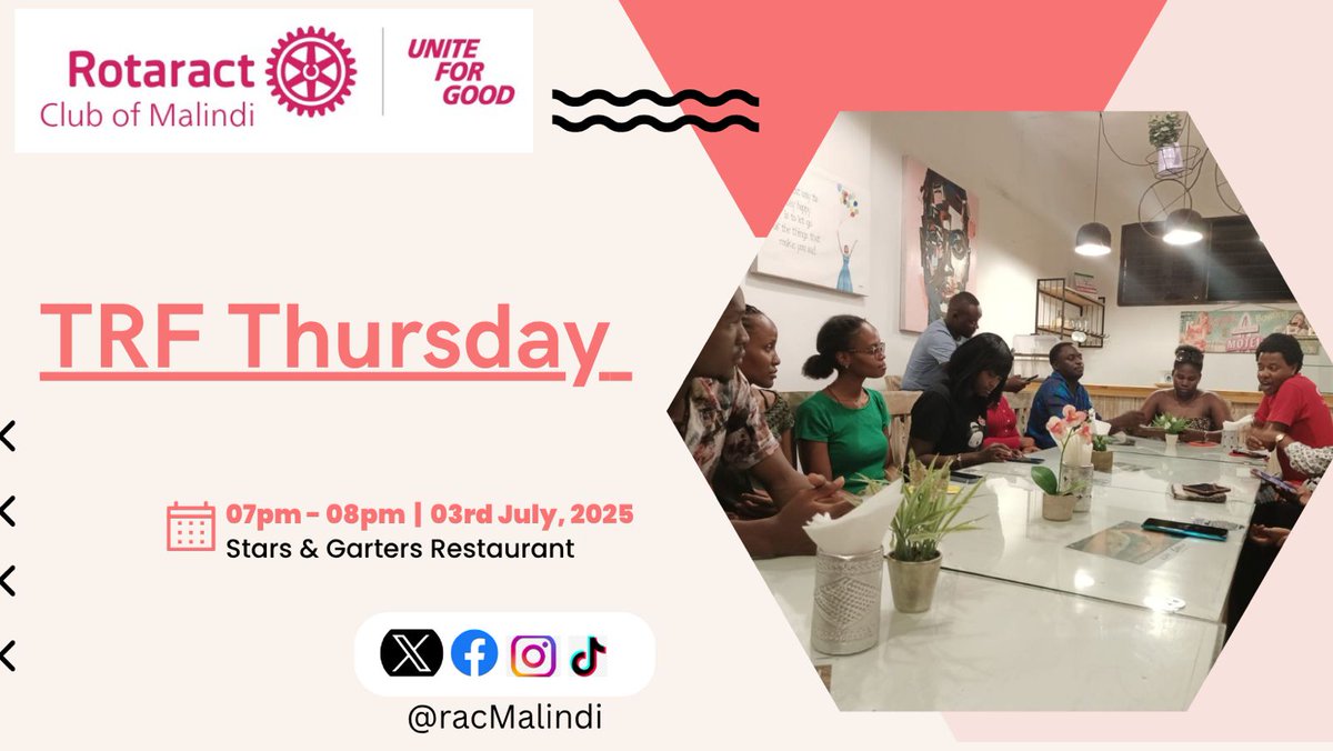 We’re back and ready to #UniteForGood!
Join us for #TRFThursday tomorrow 💙

📍 Stars &amp; Garters | 🕖 7PM | 🗓️ 3rd July
#RACMalindi #PeopleOfAction
