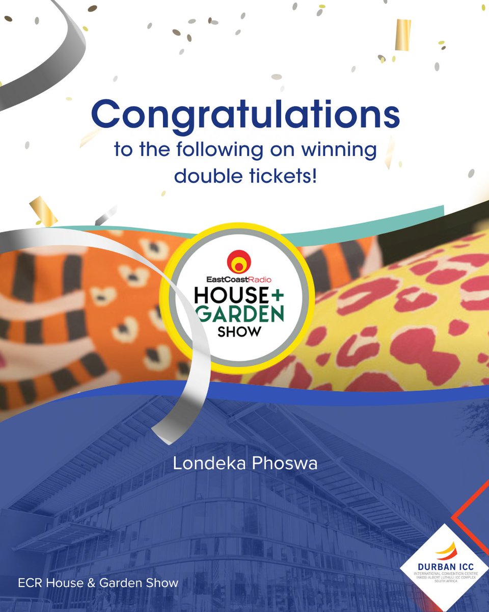 Congratulations to our second lucky winner! You have won double tickets to the East Coast Radio House &amp; Garden Show at the Durban Exhibition Centre from the 28th June - 6th July 2025!

#EastCoastRadioHouseAndGardenShow #Winner #DurbanICC