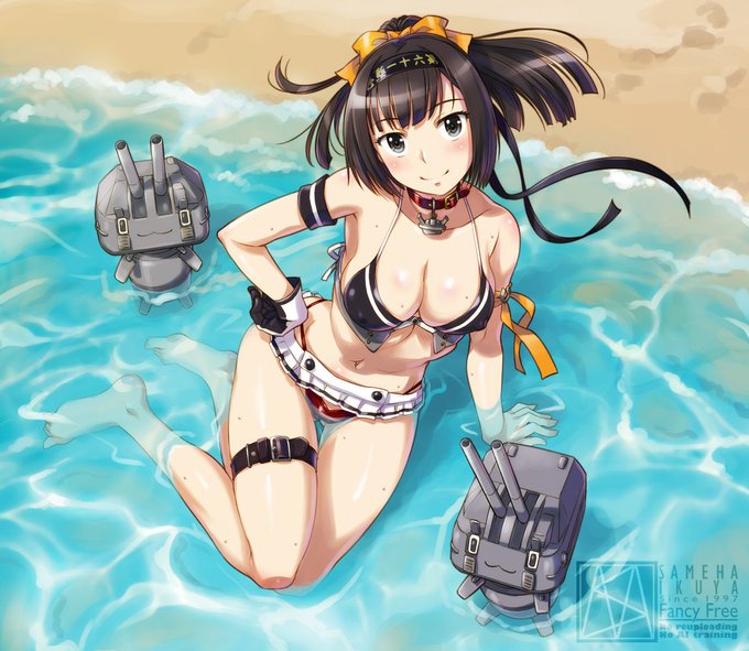 「長10cm砲ちゃん、敵機いないのにどうして砲身上げてるの?提督が?…ああ、ホントだ///」
#艦これ #秋月進水日 