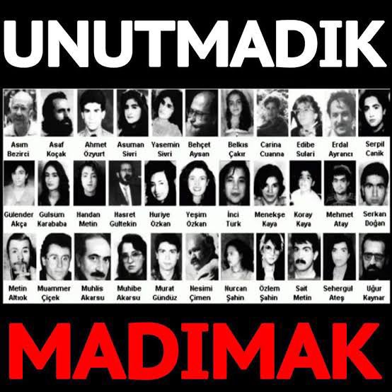 Em ê ji bîr nekin! 

Unutmayacağız! 

Madımak Katliamında yitirdiğimiz bütün canları saygıyla anıyoruz. 

#UnutMadımaklımda