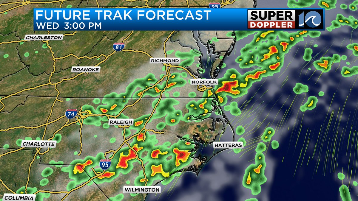 Scattered showers and storms will be on and off through the day.  Localized flooding will be possible.  1-2" of rainfall is expected. Locally higher amounts possible.  Full update on WAVY News 10.
