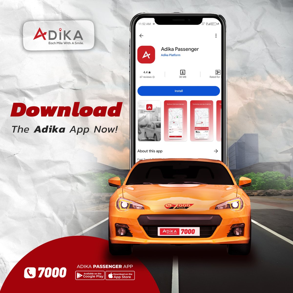 Adika7000's tweet photo. 🚖✨ Travel Smart, Save Big! ✨🚖

Download the Adika Taxi Passenger App📱 today and enjoy a 50% discount on the initial price💸 of your first trip! 🎉🚕

Each Mile With a Smile😀
#AdikaTaxi #DownloadNow #50Off #DiscountTrip #TaxiDeals #SafeTrips #AdikaApp #Ethiopia https://t.co/nkZb14knpi
