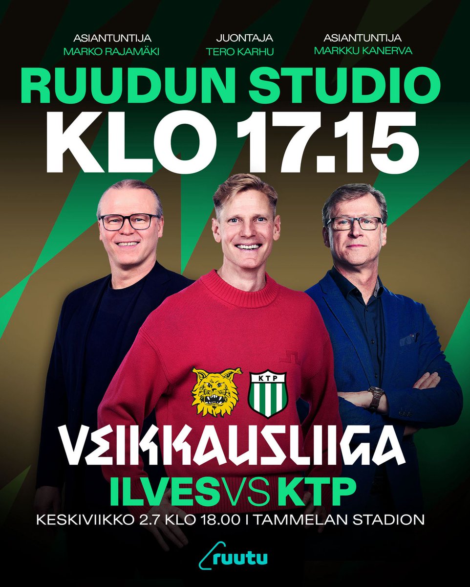Tänään Tammelassa nautitaan kesäkelistä ja Veikkausliigan tunnelmasta, kun Ilves saa vieraakseen KTP:n. 🙌

Studiolähetys käynnistyy klo 17.15 Tero Karhun, Markku Kanervan ja Marko Rajamäen seurassa – ottelu alkaa klo 18.00!

#veikkausliiga #tältätuntuu #studiolähetys