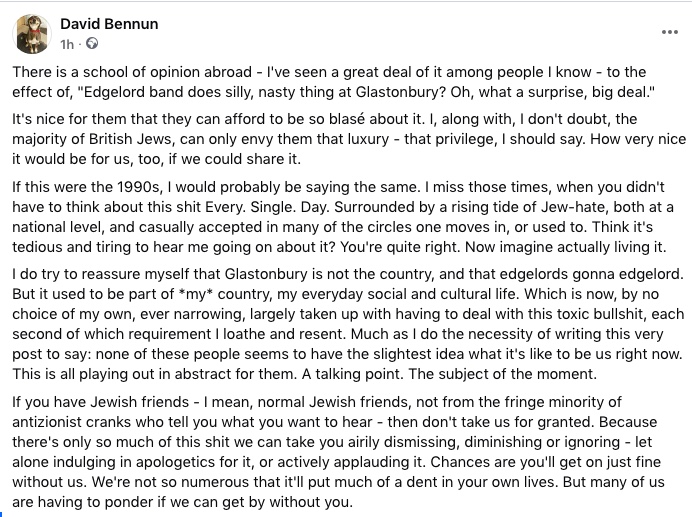 "Edgelord band does silly, nasty thing at Glastonbury? Oh, what a surprise, big deal."