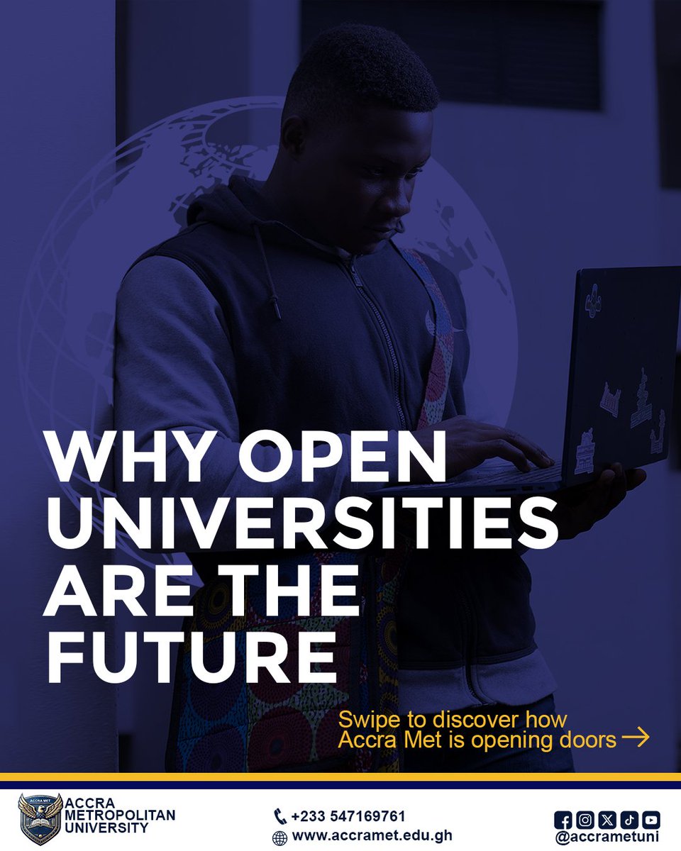accrametuni's tweet image. At Accra Met, your classroom is everywhere, from Accra to London.🌏
💻 Flexible.
🌐 Borderless.
🎓 Future-ready.

Apply online. Study your way.
#AccraMet #OpenUniversity #StudyAnywhere #FutureReady