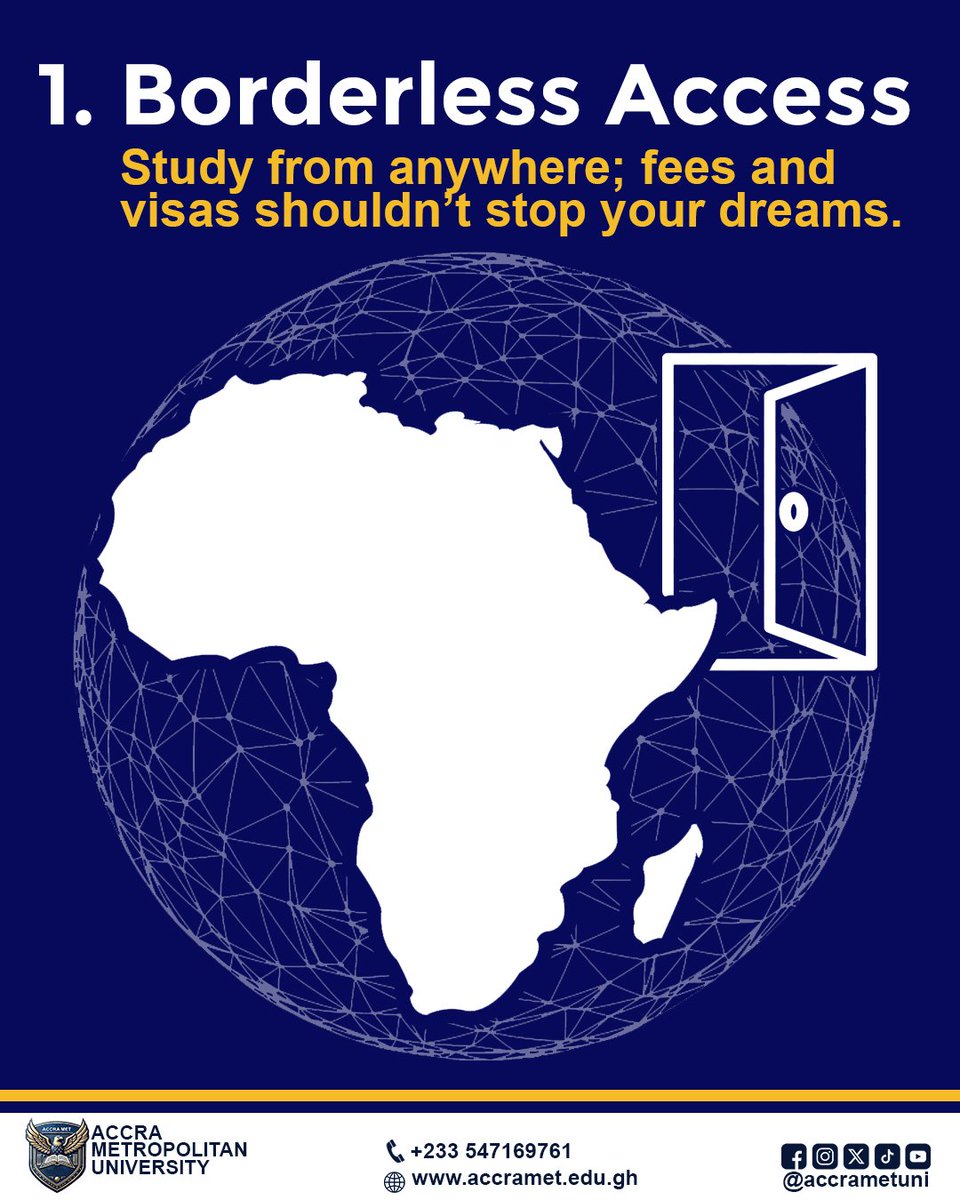 accrametuni's tweet image. At Accra Met, your classroom is everywhere, from Accra to London.🌏
💻 Flexible.
🌐 Borderless.
🎓 Future-ready.

Apply online. Study your way.
#AccraMet #OpenUniversity #StudyAnywhere #FutureReady