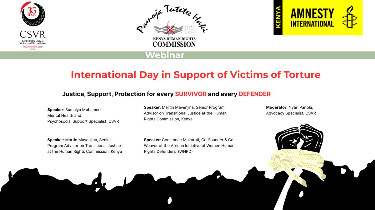 [NEW VIDEO🆕🆕🆕] International Day in Support of Victims of Torture Webinar Video 🚨🎥📢

Watch as our panelists Sumaiya Mohamed, Martin Mavenjina, Edward Mbanya, Constance Makarati &amp; Nyaradzo Pariola raised awareness and advocated for the rights of the victims of torture; and