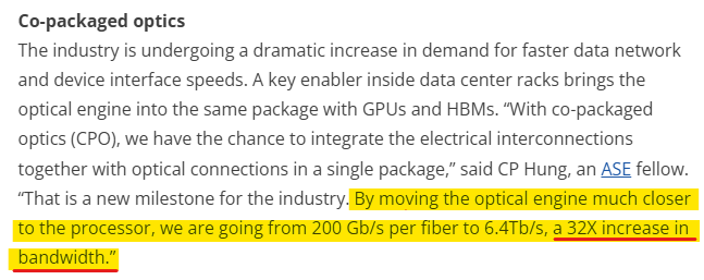 ChipsandWafers's tweet image. Good article on the Assembly innovations discussed at #ECTC.

A couple interesting lines about #CPO jumped out:

 - CPO can allows for a 32x increase in bandwidth vs. fiber
 - Despite the benefits of Co-packaged optics, companies still value the "replaceability" of pluggables