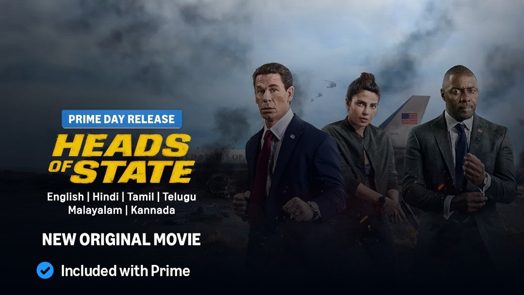 🔔 #HeadsOfState (2025) now streaming on Prime Video.

Starring - John Cena, Idris Elba, Priyanka Chopra, Carla Gugino Jack Quaid, Paddy Considine, Stephen Root &amp; Sarah Niles.

Audios - English (Original), Hindi, Tamil, Telugu, Kannada &amp; Malayalam.