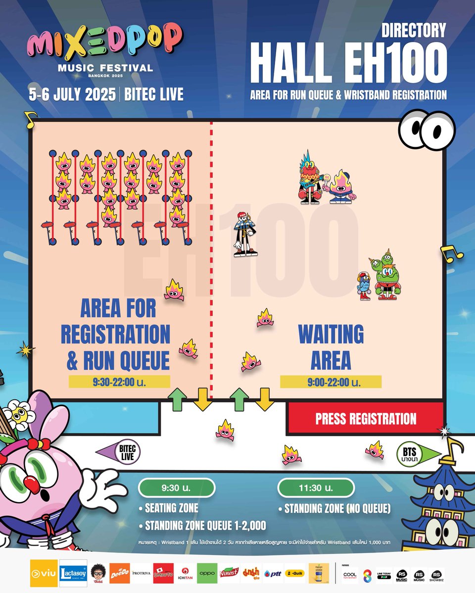 🚀 ทุกคนสามารถแลกรับ 𝗪𝗥𝗜𝗦𝗧𝗕𝗔𝗡𝗗 ได้ที่ 
📍Hall EH100 ตามเวลาที่กำหนดไว้เท่านั้น 👀

⏰9:30 น.
🌈บัตรนั่ง (Seating Zone)
🌈บัตรยืนคิวที่ 1-2000 (Standing Zone Queue 1-2000)
⏰11:30 น.
🌈บัตรยืนปกติ (Standing Zone No Queue)

หากใครที่มาถึงก่อนเวลา เรามี Waiting area