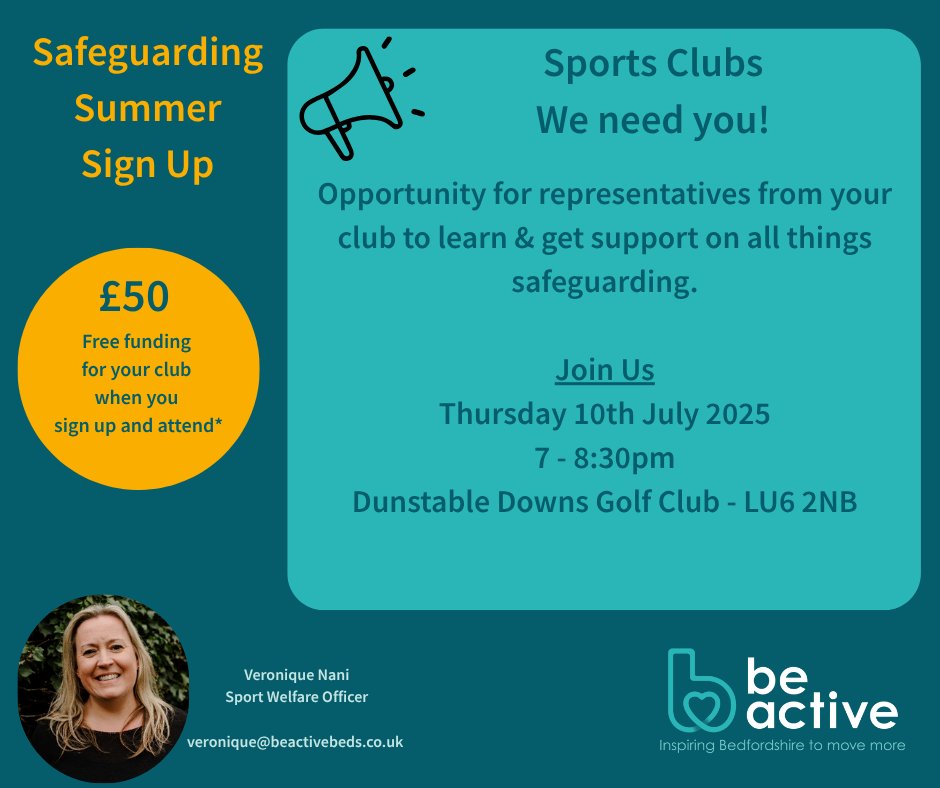 We still have space for clubs to join in with our fantastic safeguarding event next week! Come along and join us.

Please get in touch with Veronique if you need any more information and would like to book a space.