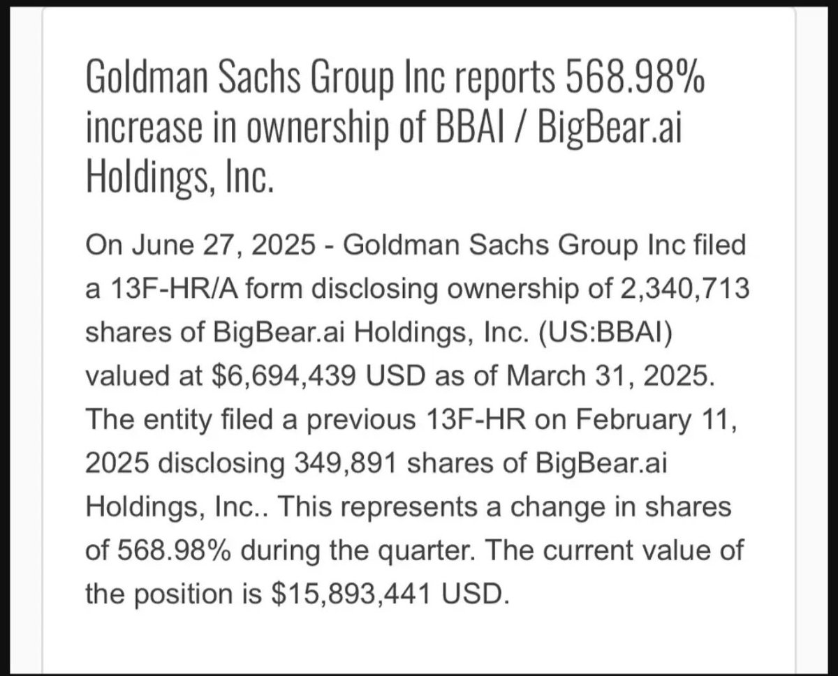 IInvestor7's tweet image. $BBAI @GoldmanSachs
I know one of you analyst will see this, can you get us over $7.29 please and thanks 😉🇺🇸🐻