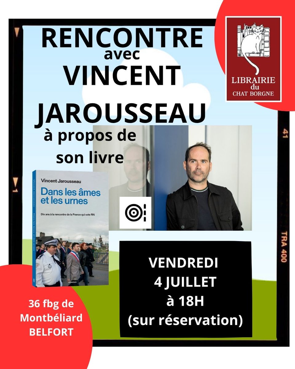 Vincent Jarousseau (@vincejarousseau) on Twitter photo RENCONTRE - Amis belfortains, je vous donne rendez-vous ce vendredi à 18h à la Librairie du Chat Borgne à Belfort (90) pour une discussion suivie d'une dédicace autour de mon dernier livre "Dans les âmes et les urnes".
#danslesamesetlesurnes
<a href="/les_arenes/">Éditions Les Arènes</a> RENCONTRE - Amis belfortains, je vous donne rendez-vous ce vendredi à 18h à la Librairie du Chat Borgne à Belfort (90) pour une discussion suivie d'une dédicace autour de mon dernier livre "Dans les âmes et les urnes".
#danslesamesetlesurnes
<a href="/les_arenes/">Éditions Les Arènes</a>