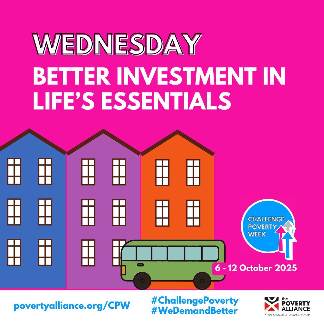 This week we're unveiling the daily themes for #ChallengePoverty Week 2025. On Wed 8 Oct, we'll focus on investing in life's essentials - like warm affordable homes, public transport, health and social care, and strong public services.
povertyalliance.org/cpw/