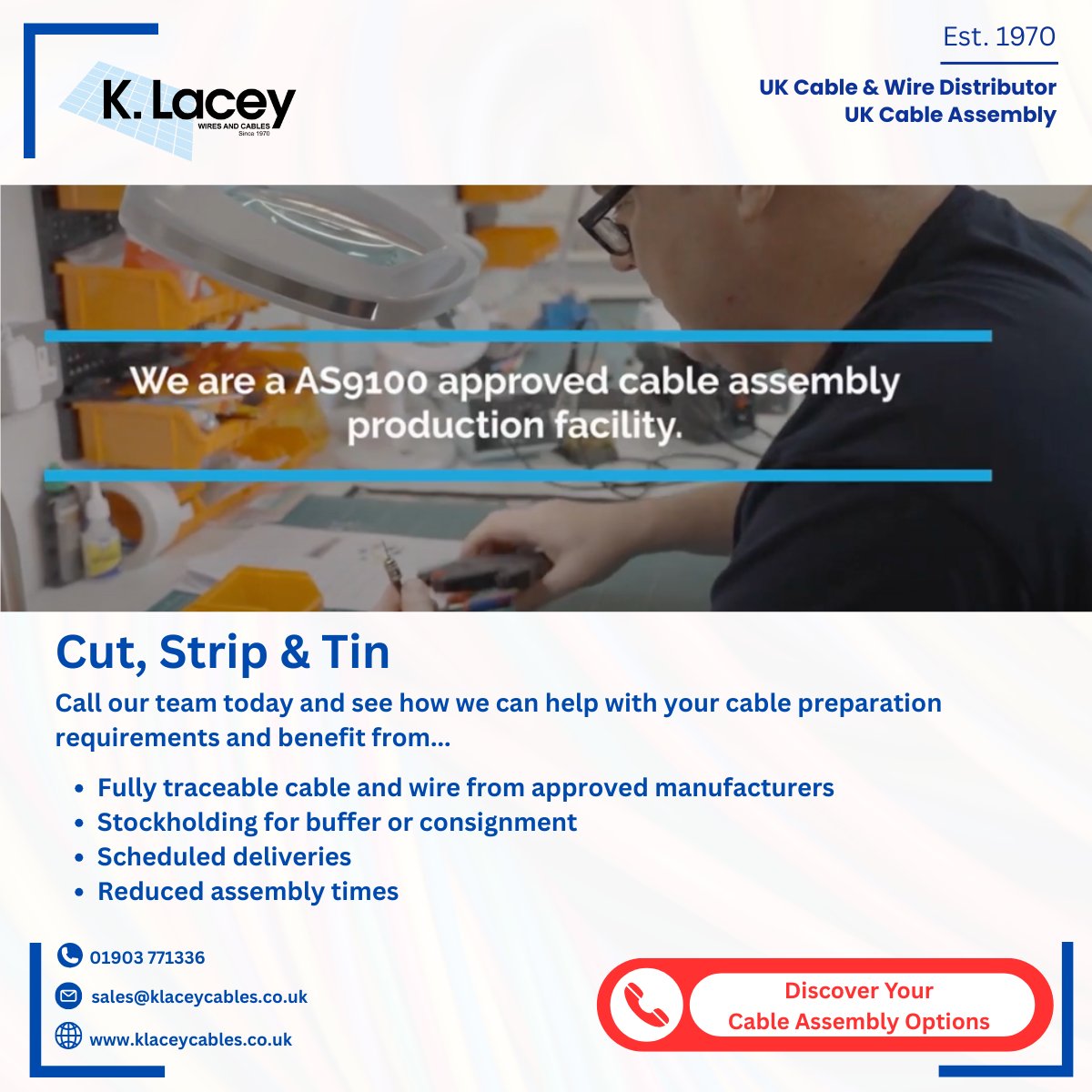 KLACEYCABLES's tweet image. See how we can help with your cut, strip and tin cable preparation requirements.  and benefit from...

#KLaceyCables #UKCableDistributor #CableDistributor
#CutStripAndTin #CableAssembly #UKManufacturing #AS9100