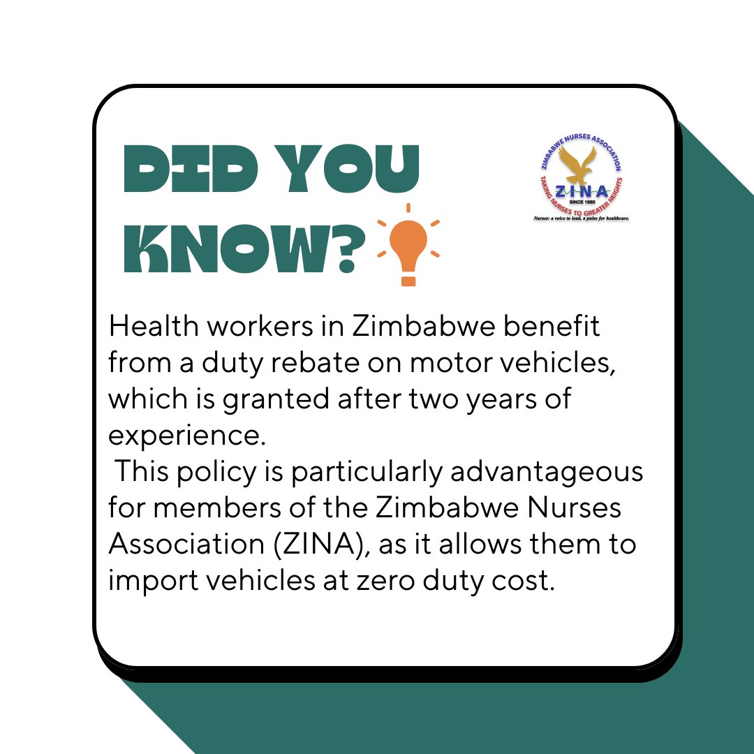 Did you know???

Health workers, notably those in the Zimbabwe Nurses Association (ZINA), can import vehicles without paying duty after two years of service, thanks to a special rebate policy.