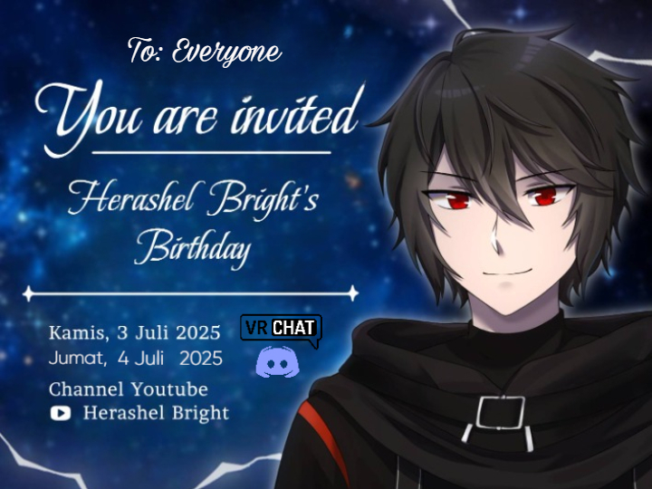 ==LETTER BIRTHDAY INVITATION==
Thursday 3 July 2025, Start: 20.00 WIB - VRChat Stream Party Stream
Friday 4 July 2025, 18.45 WIB - Totsumatchi Discord Server Basesekem Stream
youtube.com/live/P11xg3V44…
Form Hadiah dan ucapan :forms.gle/A3DV2Q22ftsxy8…
looking forward to your presence