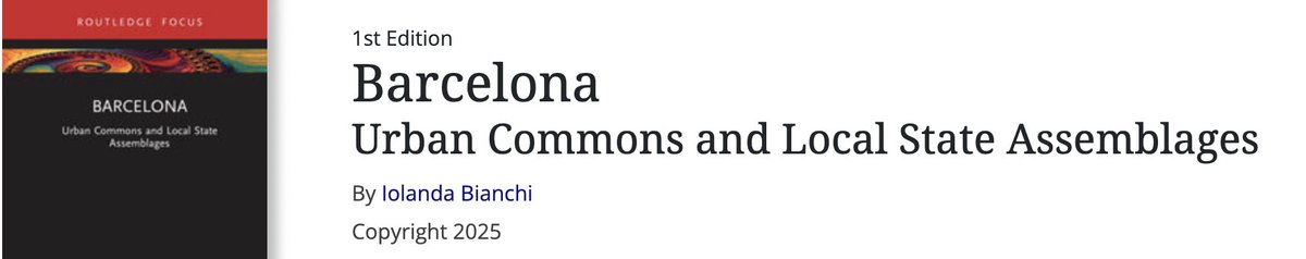 😊It doesn’t happen every day to publish a book! Evolving from my PhD, Barcelona explores the relation between urban commons and the local state in the city, proposing a nuanced, urban-based lens to move beyond the dichotomy of cooptation and support.

👉 encr.pw/NP4MB