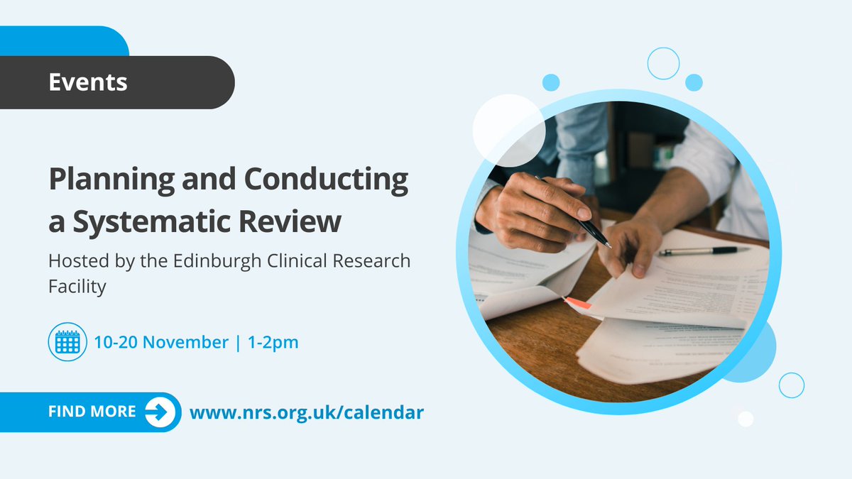 The upcoming 'Planning and Conducting a Systematic Review' course is designed to provide practical guidance on all the steps involved in doing a systematic review from planning through to completion.

Register to attend 🔗 nhsresearchscotland.org.uk/calendar/plann…