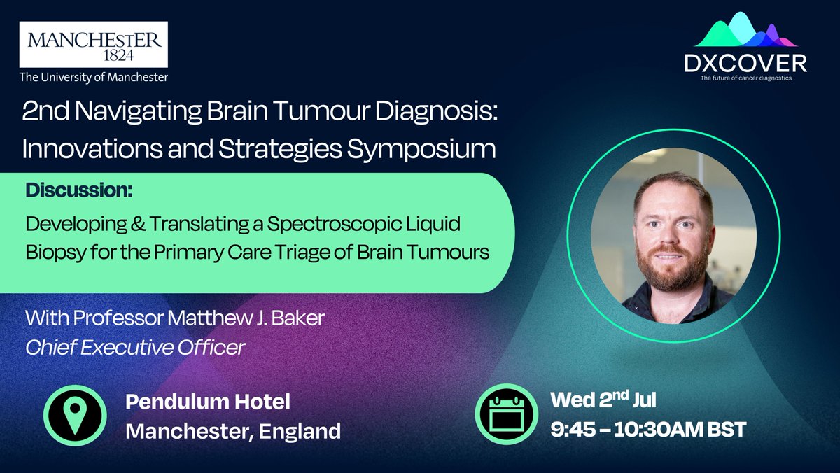 Dxcover (@dxcover) on Twitter photo CEO Matt Baker is speaking at the <a href="/OfficialUoM/">The University of Manchester</a>'s 2nd Navigating Brain Tumour Diagnosis Symposium today, discussing early detection and non invasive monitoring for brain tumours.
Learn more: eventbrite.co.uk/e/2nd-navigati… CEO Matt Baker is speaking at the <a href="/OfficialUoM/">The University of Manchester</a>'s 2nd Navigating Brain Tumour Diagnosis Symposium today, discussing early detection and non invasive monitoring for brain tumours.
Learn more: eventbrite.co.uk/e/2nd-navigati…
