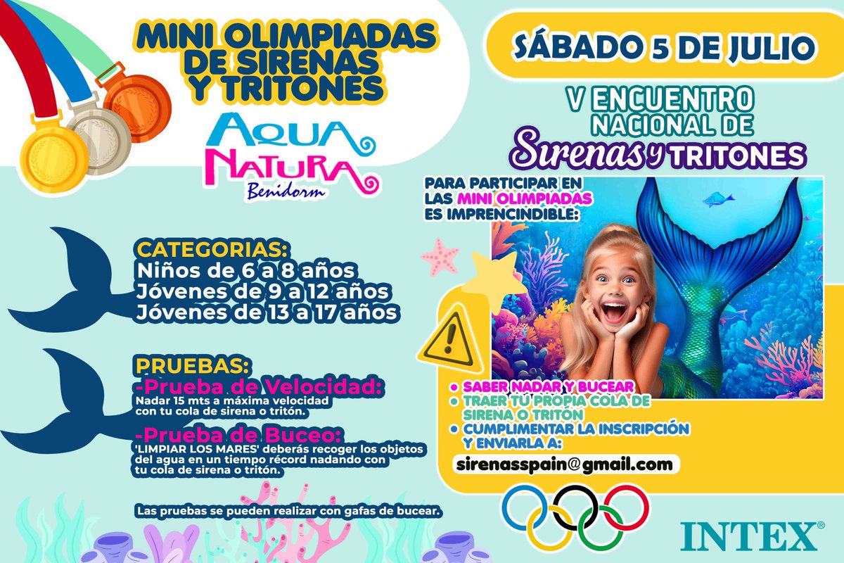 Aqua Natura Benidorm (@aquanaturapark) on Twitter photo ¡Vuelven las MINIOLIMPIADAS de #Sirenas y #Tritones a @AquaNaturaBenidorm! 🌊🌞🌴🧜🧜♂️
Sábado, 5 de julio V Encuentro Nacional de Sirenas y Tritones.
Descarga AQUÍ tu inscripción para participar:
benidorm.terranatura.com/.../encuentro-…
#miniolimpiadas #AquaNaturaBenidorm #Benidorm <a href="/intexiberia/">Intex Iberia</a> ¡Vuelven las MINIOLIMPIADAS de #Sirenas y #Tritones a @AquaNaturaBenidorm! 🌊🌞🌴🧜🧜♂️
Sábado, 5 de julio V Encuentro Nacional de Sirenas y Tritones.
Descarga AQUÍ tu inscripción para participar:
benidorm.terranatura.com/.../encuentro-…
#miniolimpiadas #AquaNaturaBenidorm #Benidorm <a href="/intexiberia/">Intex Iberia</a>