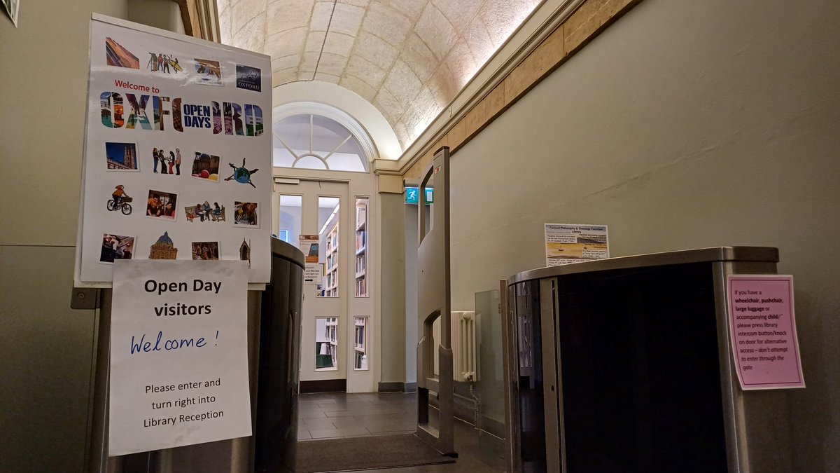 PTFLOxford's tweet image. The library gates are open for @UniofOxford Open Day! #OxOpenDay 👋
Come on in and browse the Philosophy and Theology collections, speak to our friendly library team, and learn more about the Humanities Library - which could you be your library next year! 📚