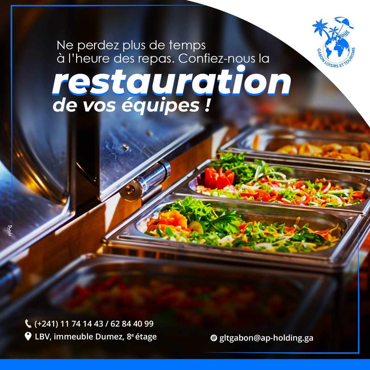 Repas équilibrés et savoureux pour vos équipes ! Gagnez du temps. 🍽️✅

📍 Libreville, immeuble Dumez, 8e étage
📧 gltgabon@ap-holding.ga
📞 (+241) 11 74 14 43 / 62 84 40 99

#RestaurationCollective #Industrie #GLT #Productivité #BienEtre #Travail