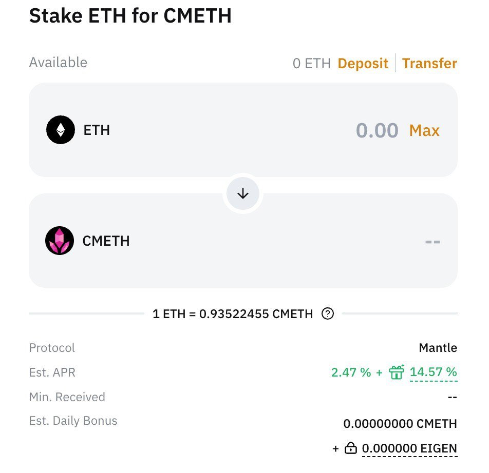 Bybit chính thức ra mắt chiến dịch Boosted Yield cho $cmETH qua EigenLayer!

Anh em nào đang hold $ETH thì có thể tham khảo pool stake bên Bybit nhé!!!

🕖 Sự kiện chỉ kéo dài 30 ngày từ 27/6 - 27/7 

Khi mang qua Bybit Earn thì anh em sẽ chuyển $ETH thành $cmETH rồi