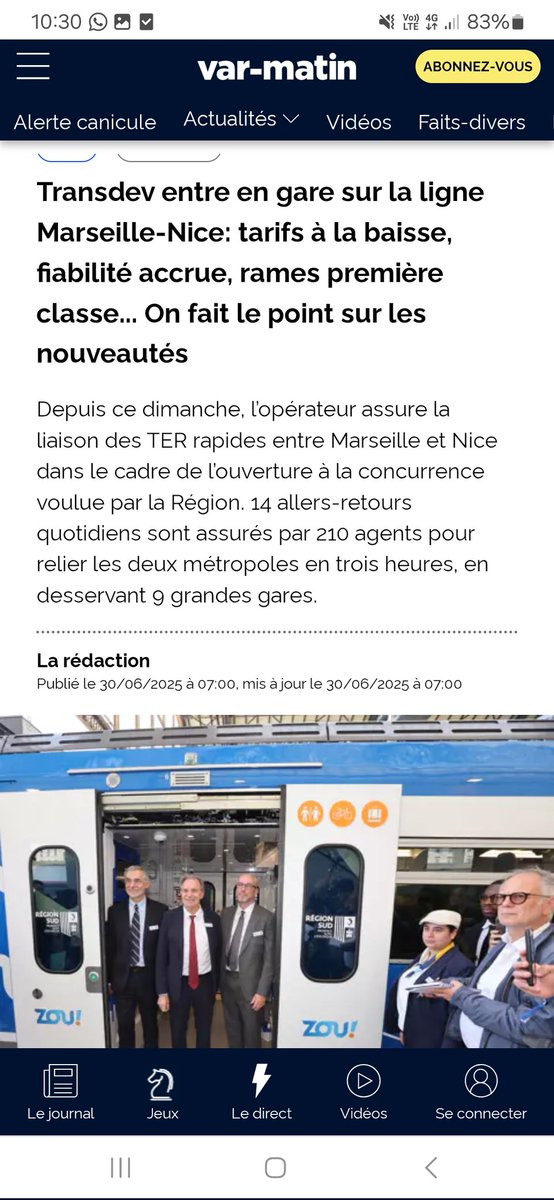 Hello <a href="/Var_Matin/">Var-matin</a> dans votre course effrenée au sncf bashing, vous avez oublié de préciser que la vitesse maximale de la ligne Marseille Nice n'est que de 160 km/h, et ce, juste sur une courte section...
Pour la fiabilité, ça commence mal en plus je crois!