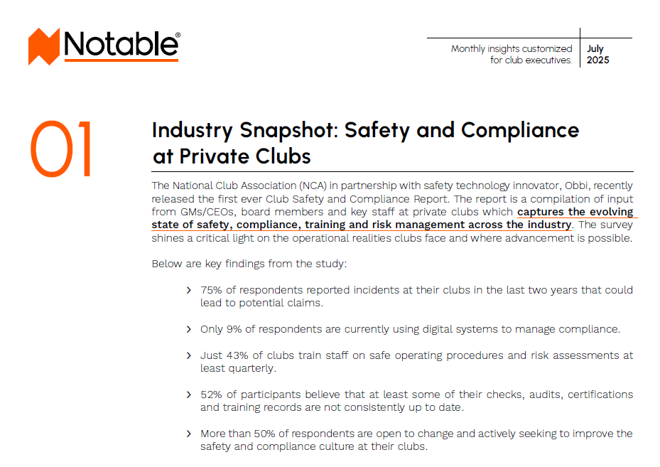 Big thank you to Jackie Carpenter and the team at Notable for featuring Obbi and the NCA Club Safety &amp; Compliance Report 2025 in this month’s issue! 🙌

It’s an honour to be spotlighted alongside the National Club Association as we continue driving important conversations around