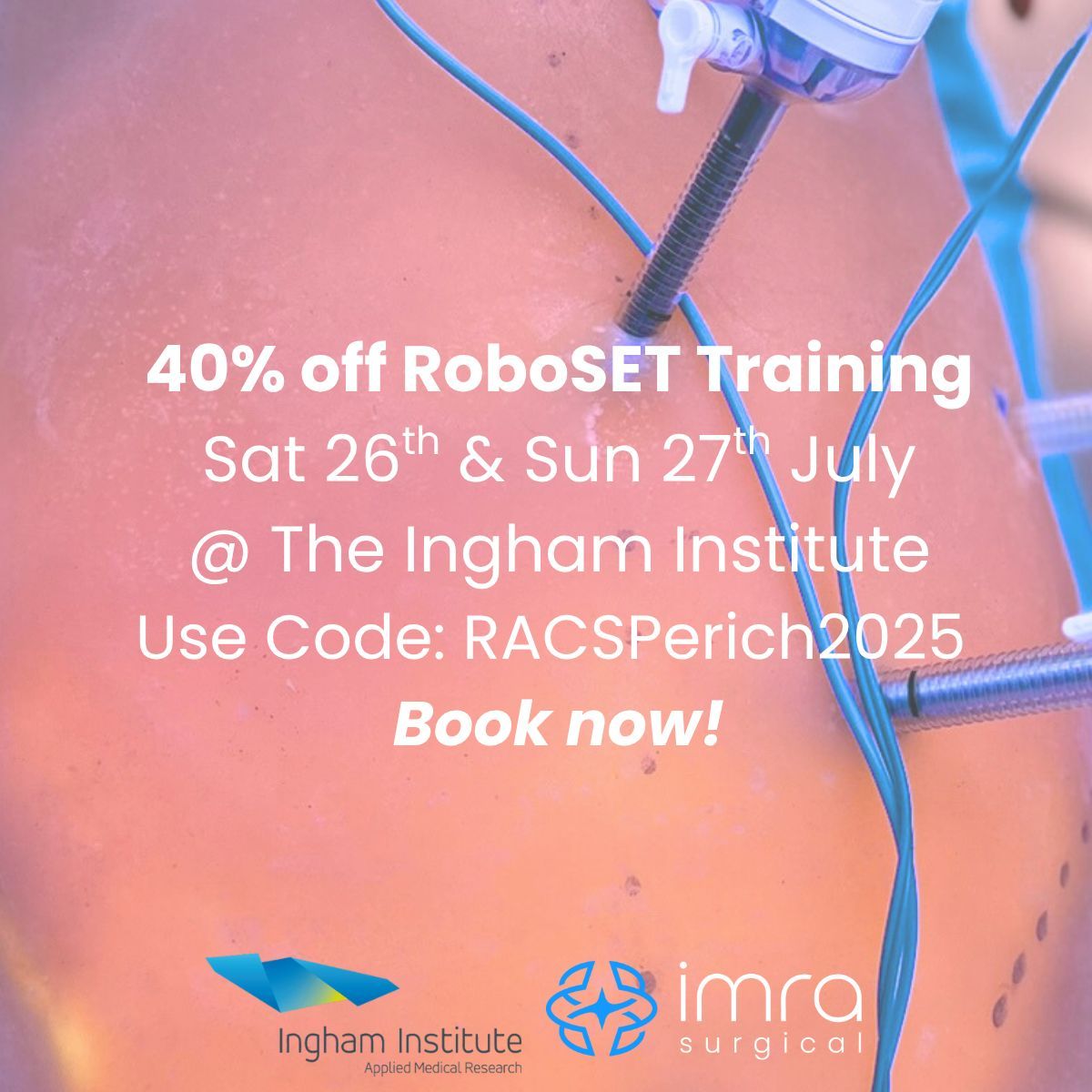 We’ve just unlocked a special offer for our upcoming RoboSET surgical training course at the brand-new Perich Centre for Robotics and Health Technologies, hosted by IMRA at the Ingham Institute.

Whether you're new to robotic-assisted surgery or want to sharpen your skills, this