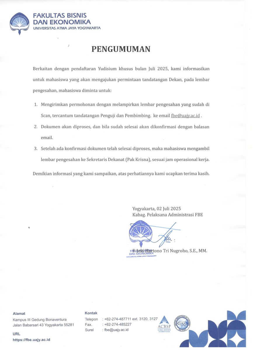 kuliah_fbeuajy's tweet image. #PENGUMUMAN