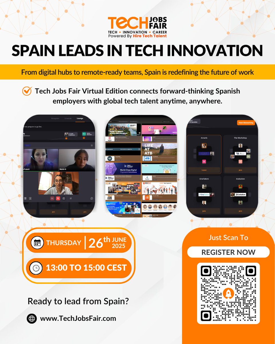 techjobsfair's tweet image. 🇪🇸 Spain showed up — and showed out!
Huge thanks to all the innovators, employers &amp;amp; attendees who made #TJFSpain a virtual success. The energy was

✨ Next stop: Hungary!
Want to meet top talent or future-ready employers?
👉 Don’t miss it.

#HungaryTech #TechJobsFair #TJF2025