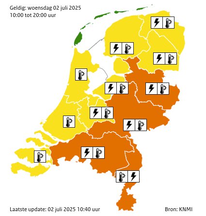 Vanaf 15:00 in de oostelijk helft zware onweersbuien. In het uiterste oosten de zwaarste met kans op zeer zware windstoten en grote hagel. Situatie is onzeker maar als de zware onweersbuien boven NL vallen kan de impact groot zijn. Waarschuwing per regio: knmi.nl/nederland-nu/w…